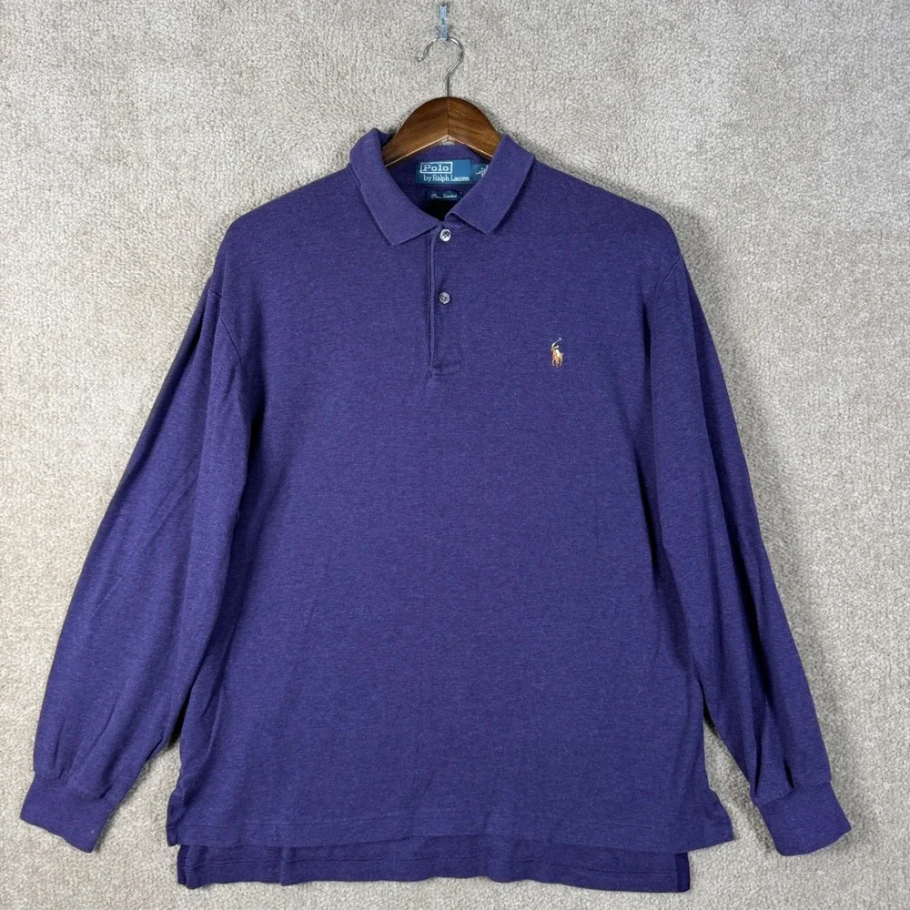Polo Ralph Lauren Polo Shirt Mens Large Purple Long Sleeve Pima Interlock Cotton